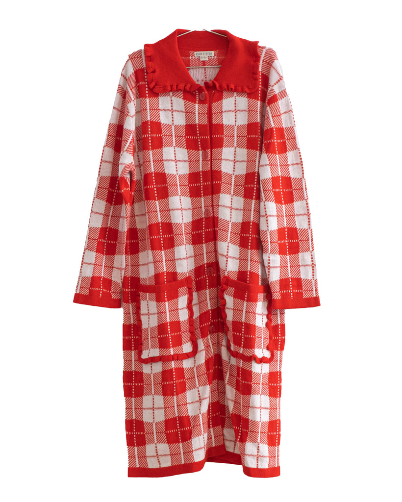 FISH & KIDS AW23 Knit Red Check Knit Cardigan Sweater Coat