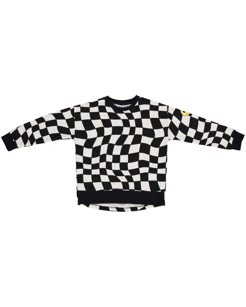 BEAU LOVES  "Open Swimming" Black Check Relaxed Fit Sweatshirt