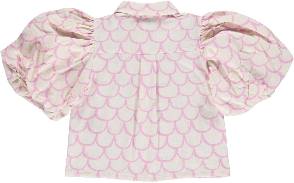 BEAU LOVES  "Open Swimming" Pink Lavender Scales Pleated Blouse