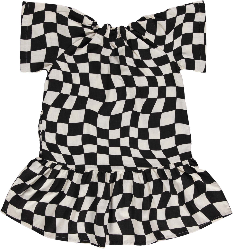 BEAU LOVES  "Open Swimming" Black Check Midi Dress