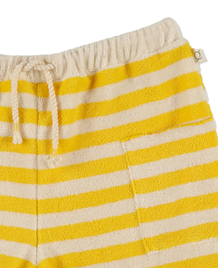 MY LITTLE COZMO "Les Tresors Marines" Organic Toweling Terry Stripes Shorts in Yellow