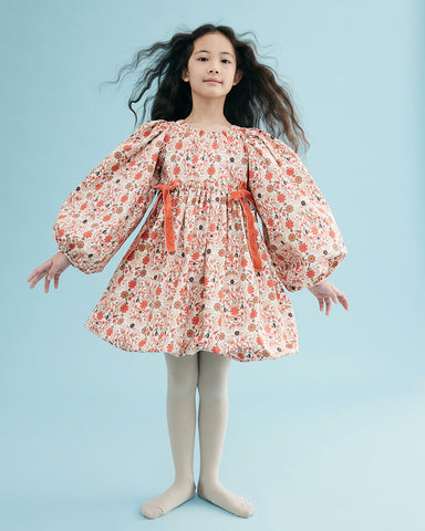 CAROLINE BOSMANS Ss23 Tiered Dress in Poppy Fluo Mix (comes with fluorescent markers used to color the the figurines)