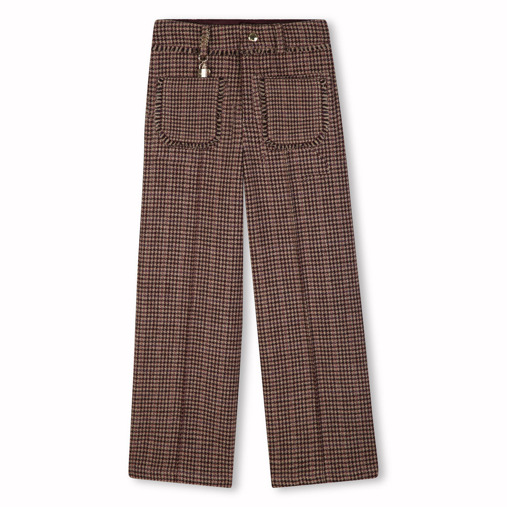 CHLOE FW26 Flared Houndstooth Wool Trousers