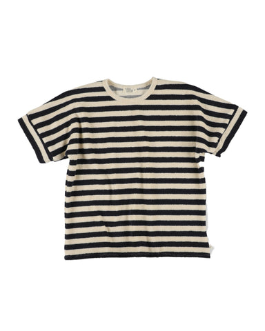 MY LITTLE COZMO "Les Tresors Marines" Organic Toweling Terry Stripes Dress in Black