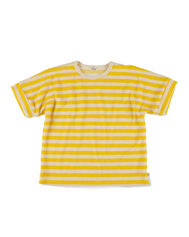 MY LITTLE COZMO "Les Tresors Marines" Organic Toweling Terry Stripes Shorts in Yellow