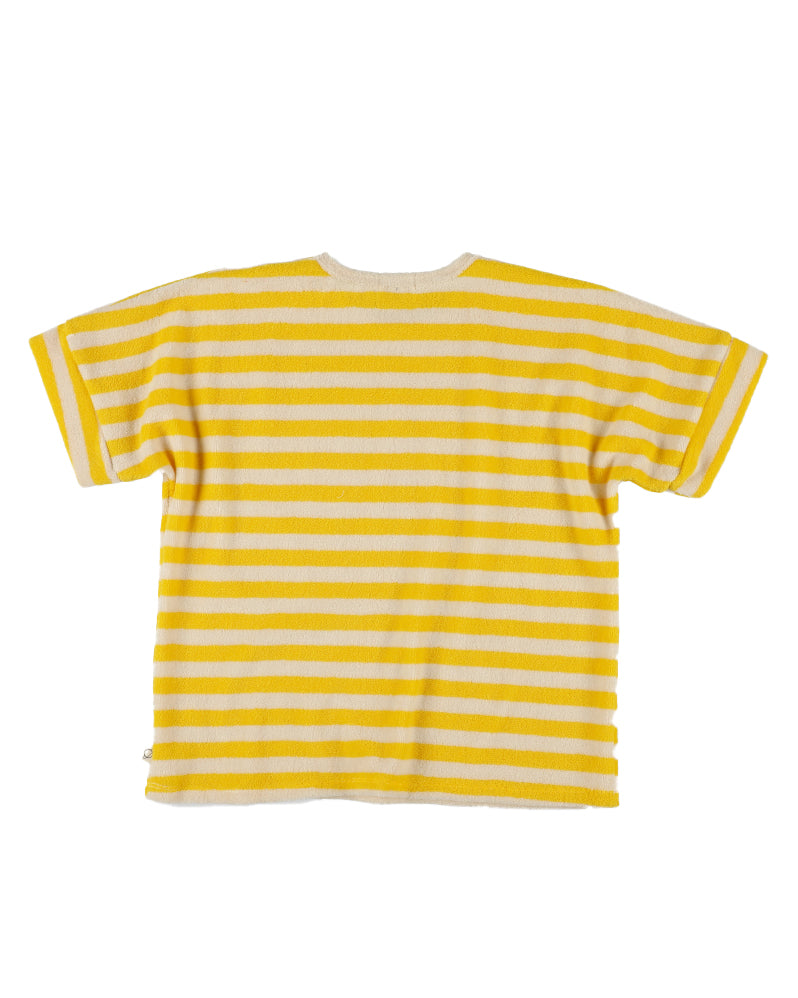 MY LITTLE COZMO "Les Tresors Marines" Organic Toweling Terry Stripes T-Shirt in Yellow