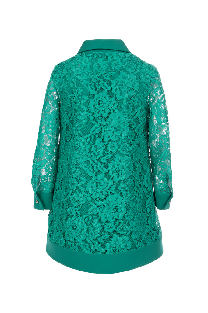 ELIE SAAB Lace Overlay Mod Dress with Satin Trim