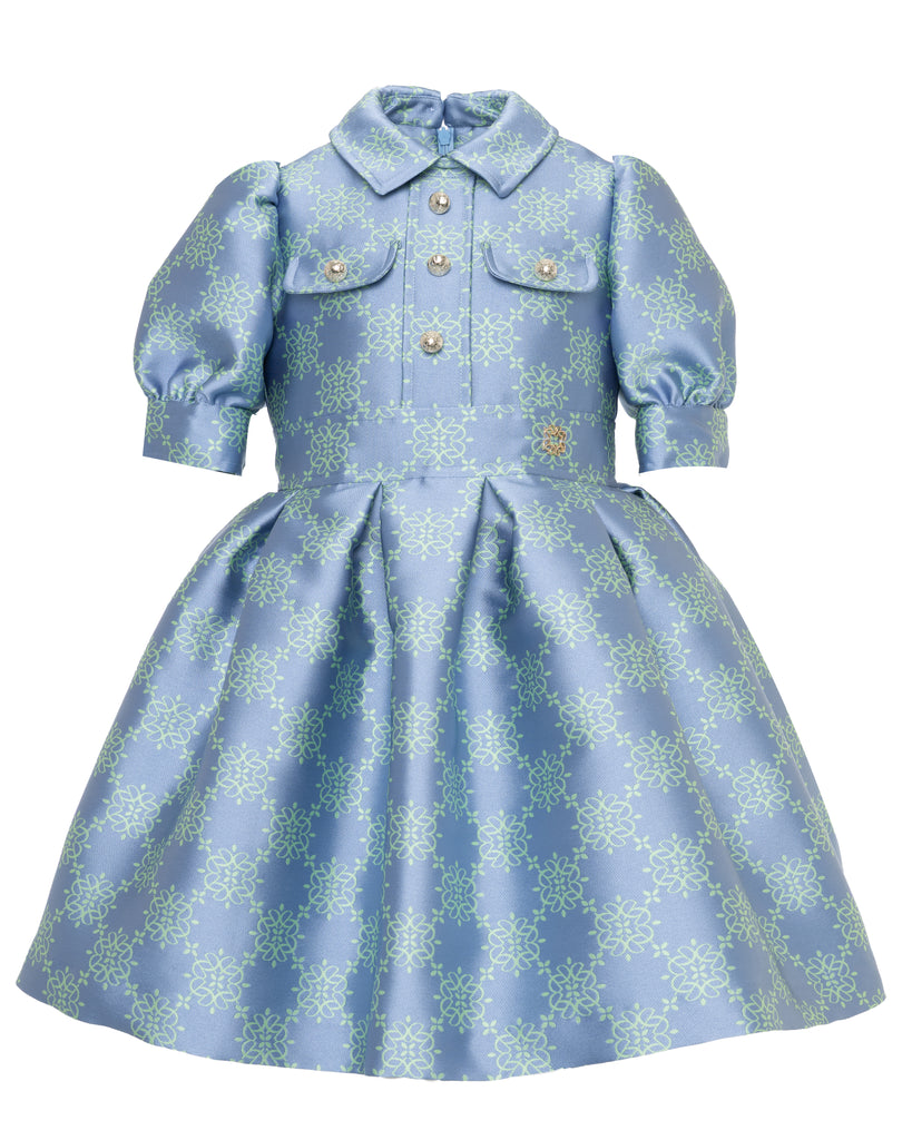 ELIE SAAB FALL 2026 Jacquard Princess Logo Dress in Blue