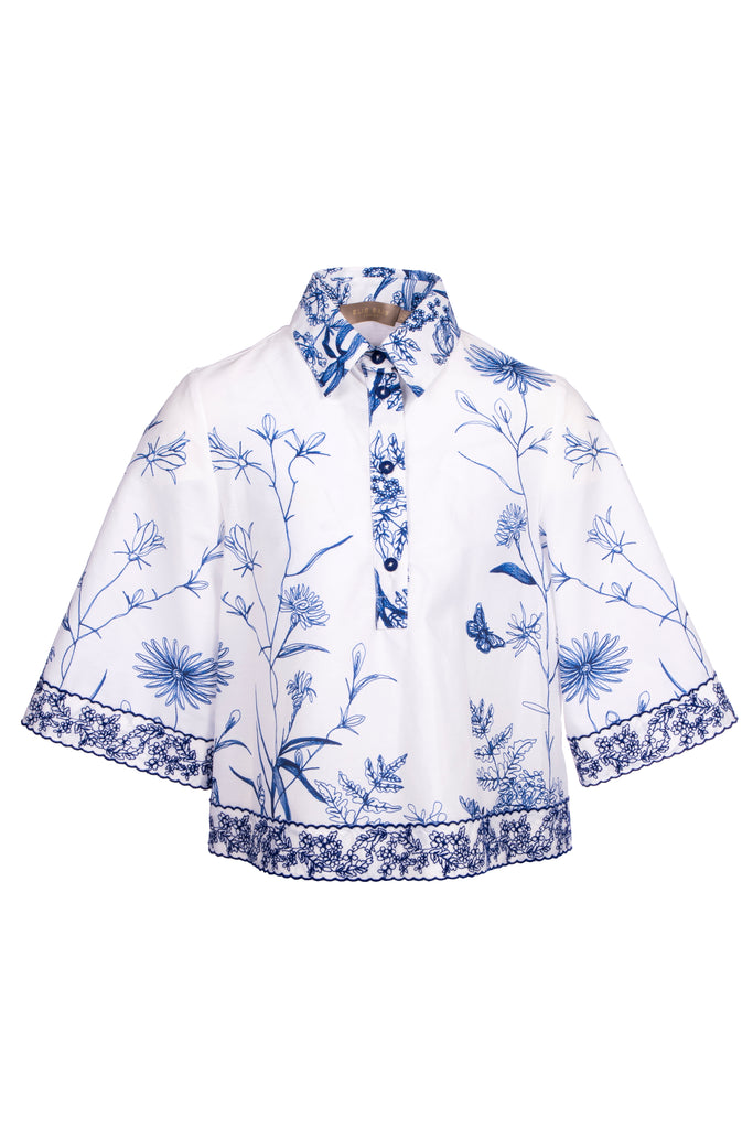 ELIE SAAB White Floral Embroidered Cotton Shirt
