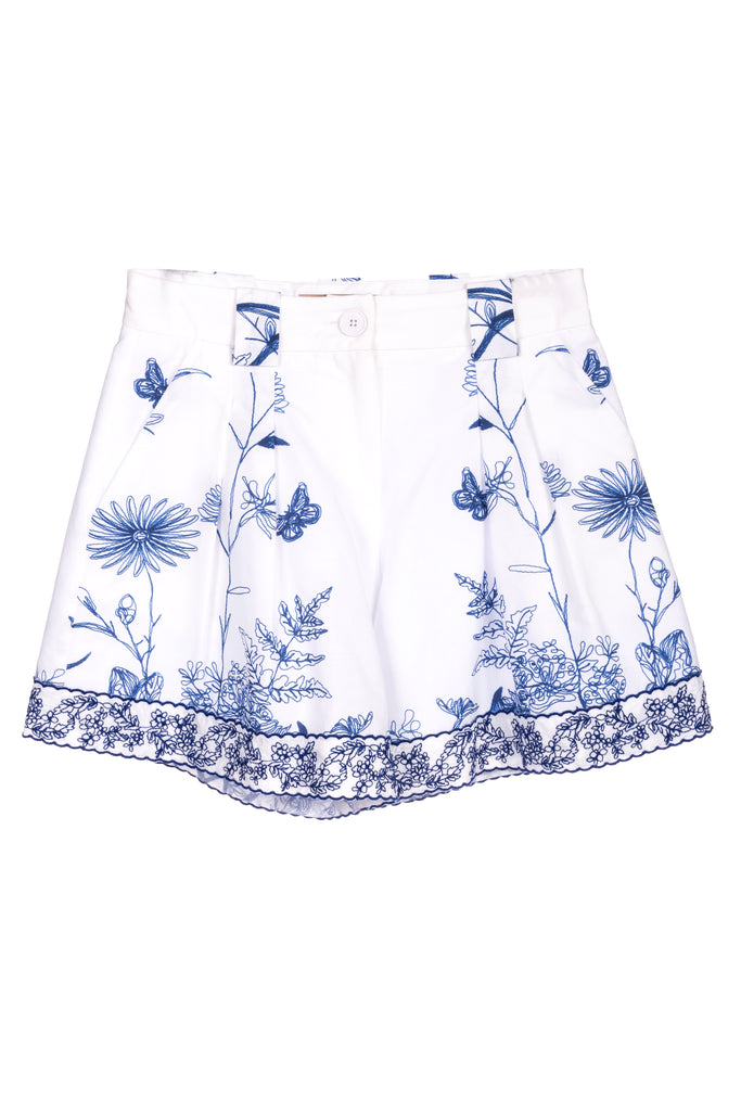 ELIE SAAB White Floral Embroidered Cotton Shorts