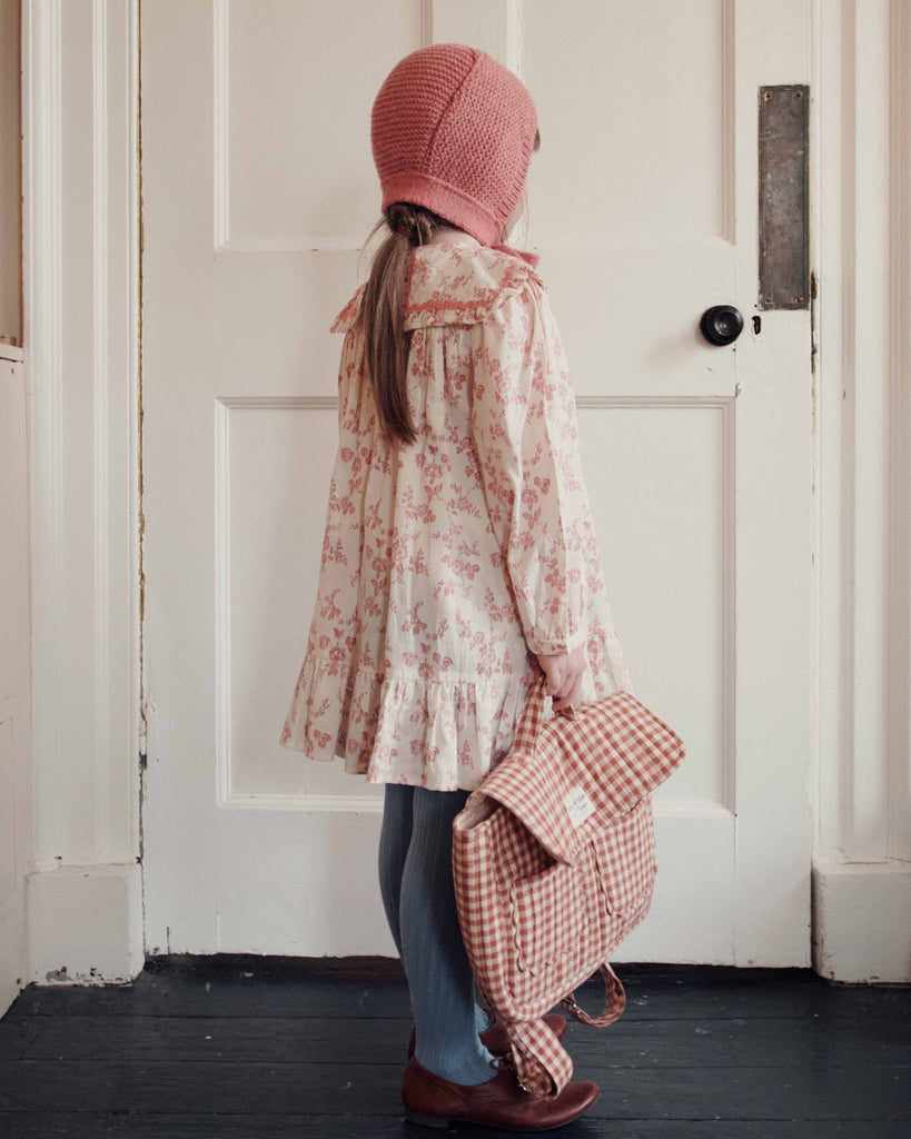 EMILE ET IDA FW26 LARGE COLLAR ECRU AND PINK FLORAL DRESS