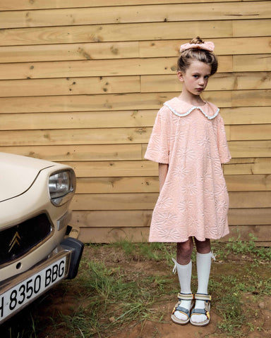 CAROLINE BOSMANS Eyelash Peter Pan Collar Pink Dress
