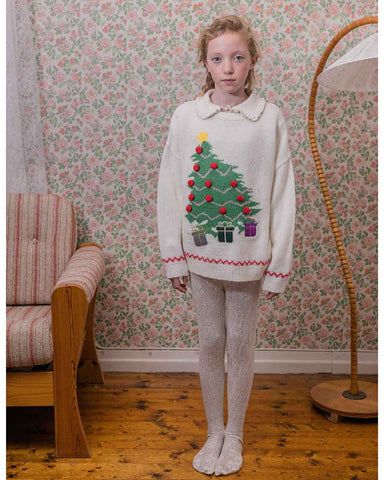 FISH&KIDS Knitted Polo Sweater with Embroidered Flower Peter Pan Collar (also in Adult)