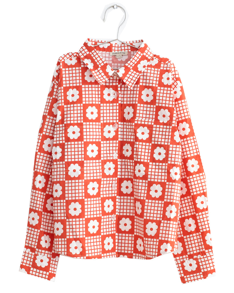 FISH & KIDS FALL 2026 RED FLOWERS RETRO SHIRT