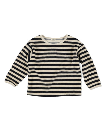 MY LITTLE COZMO "Les Tresors Marines" Organic Toweling Terry Stripes Dress in Black