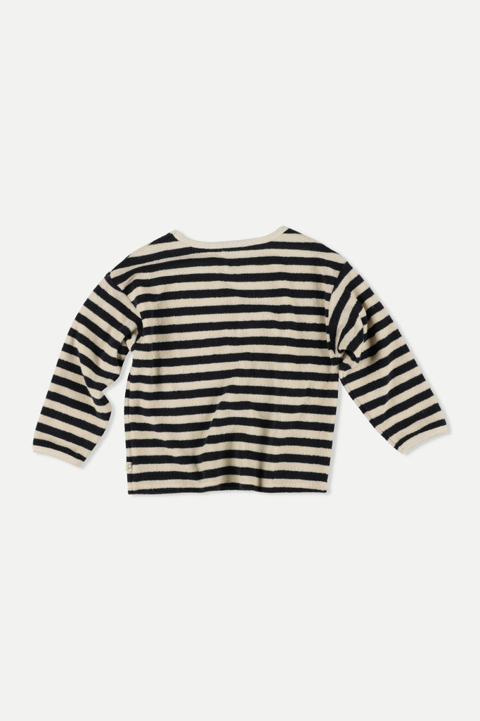 MY LITTLE COZMO "Les Tresors Marines" Organic Toweling Terry Stripes Sweatshirt in Navy