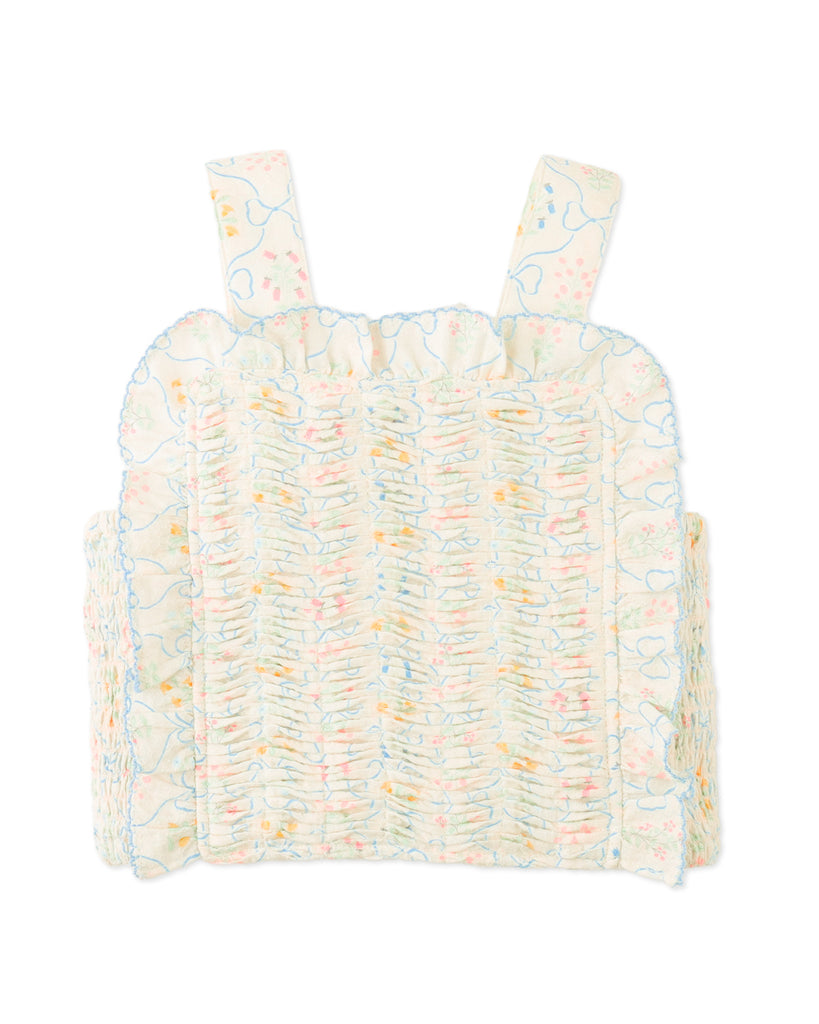 GINGERSNAPS SS26 Martina Trellis Print Smocked Top with Wide Straps & Ruffles