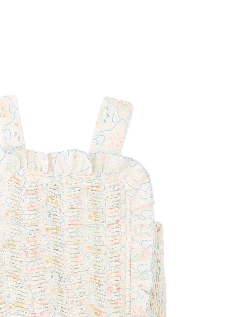 GINGERSNAPS SS26 Martina Trellis Print Smocked Top with Wide Straps & Ruffles