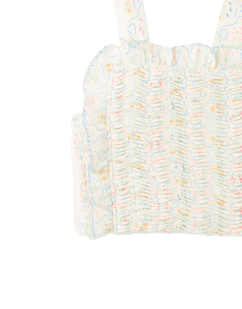 GINGERSNAPS SS26 Martina Trellis Print Smocked Top with Wide Straps & Ruffles