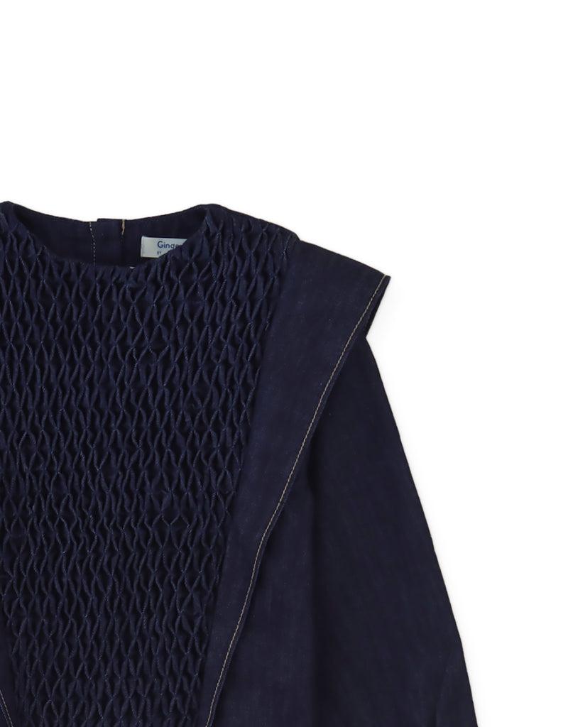 GINGERSNAPS FALL 2026 GLERIDA DENIM DIAMOND SMOCKED BLOUSE