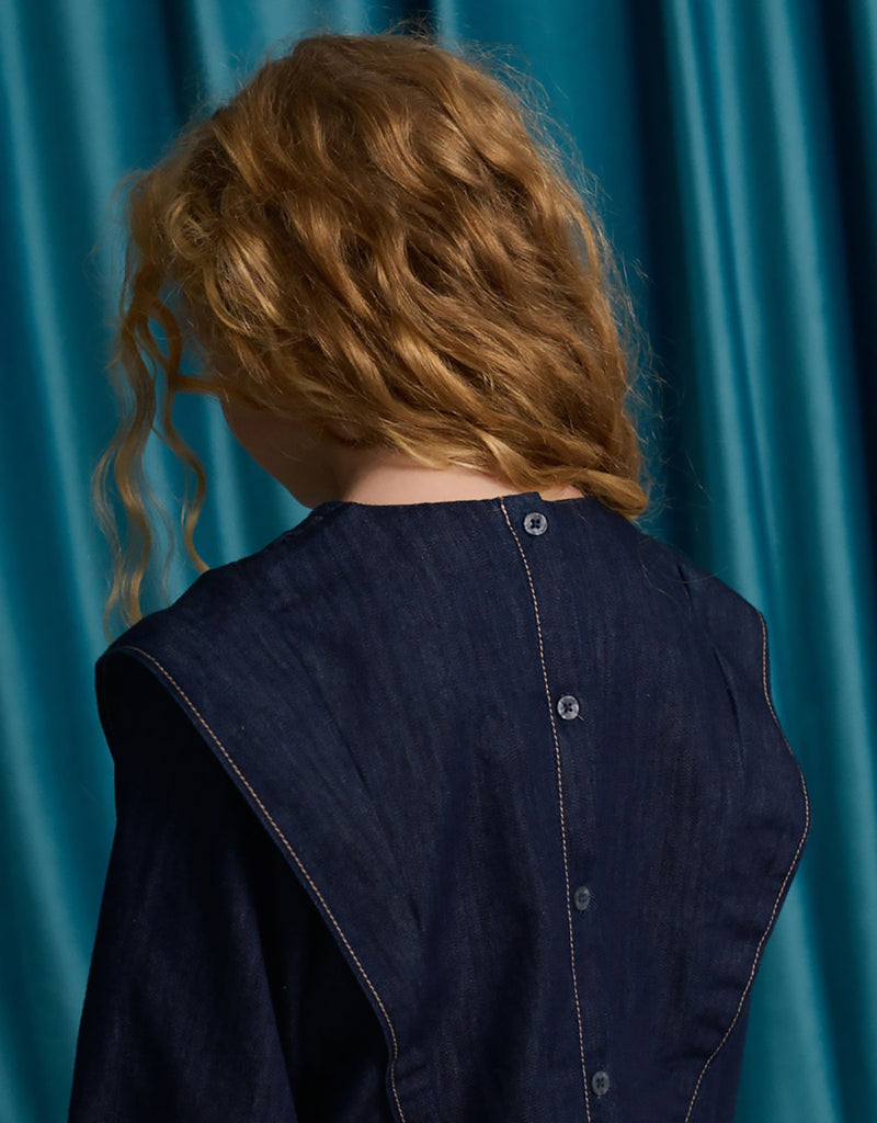 GINGERSNAPS FALL 2026 GLERIDA DENIM DIAMOND SMOCKED BLOUSE