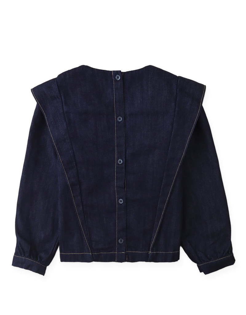 GINGERSNAPS FALL 2026 GLERIDA DENIM DIAMOND SMOCKED BLOUSE