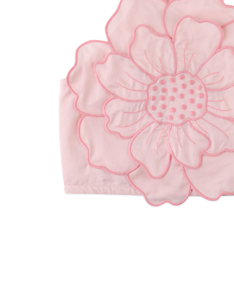 GINGERSNAPS SS26 Eloise Halter Top with Large Flower Appliqué & Contrast Stitching