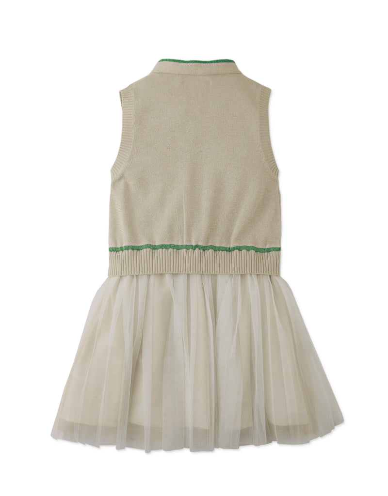 GINGERSNAPS SS26 Clara Sleeveless Top Beige Dress With Neck Ties & Pleated Skirt