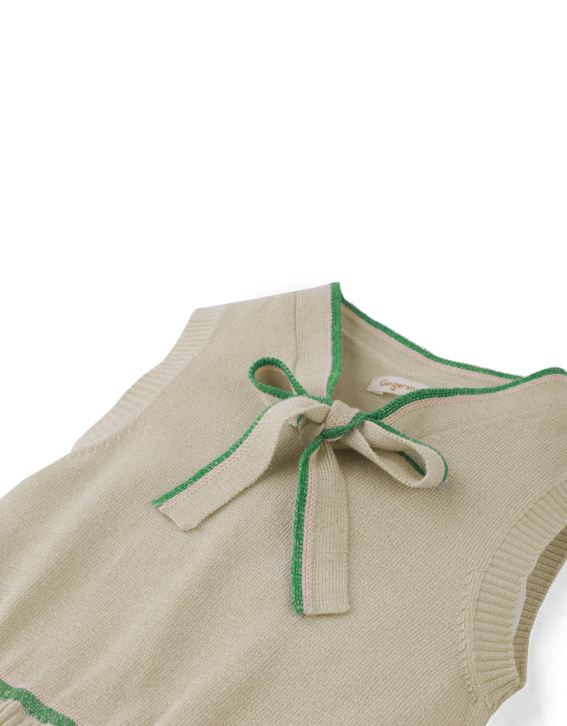 GINGERSNAPS SS26 Clara Sleeveless Top Beige Dress With Neck Ties & Pleated Skirt