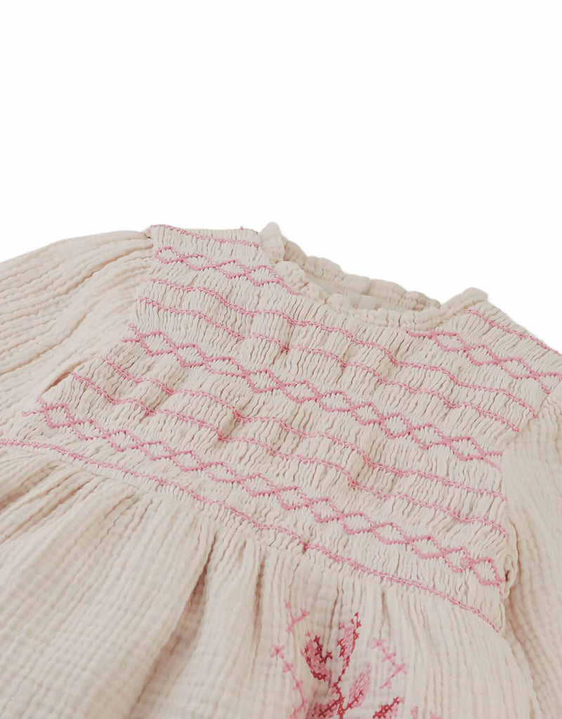 GINGERSNAPS FALL 2026 EMMALINE SMOCKED DRESS WITH CROSS STITCH EMBROIDERY