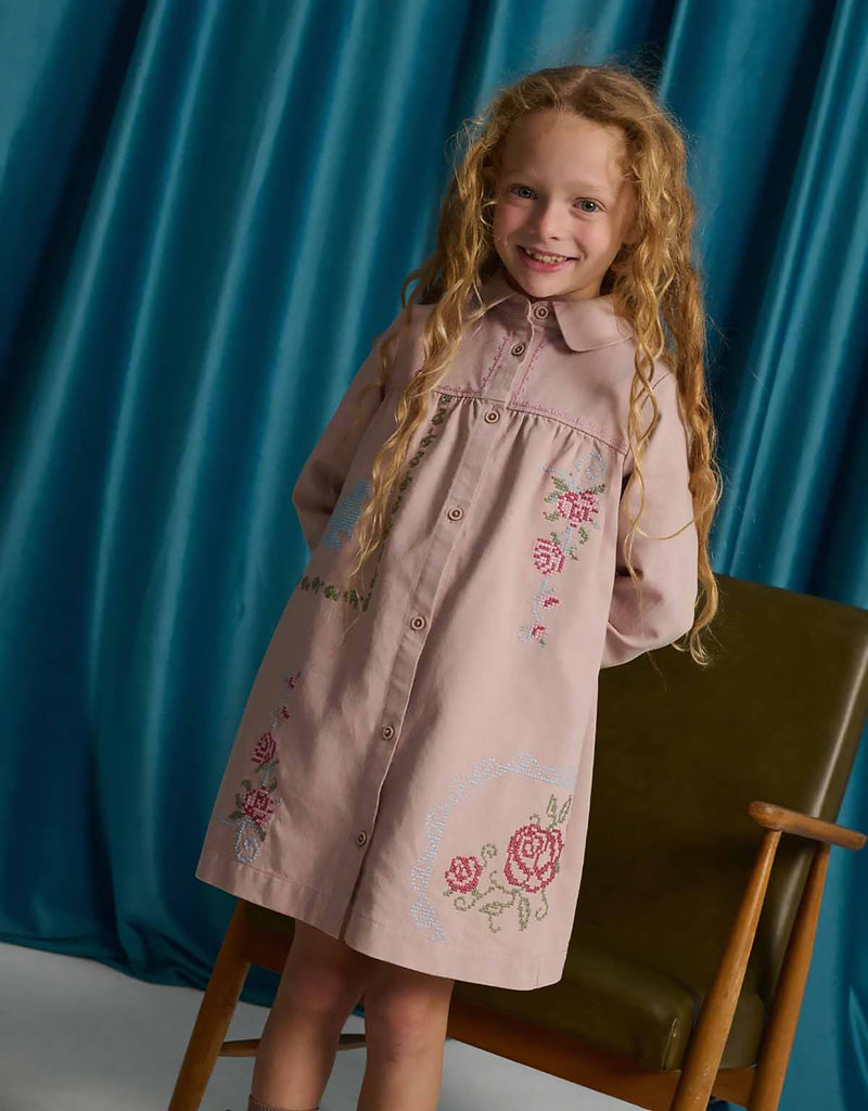 GINGERSNAPS FALL 2026 MINERVA SHIFT DRESS WITH COLLAR AND CROSS STITCH