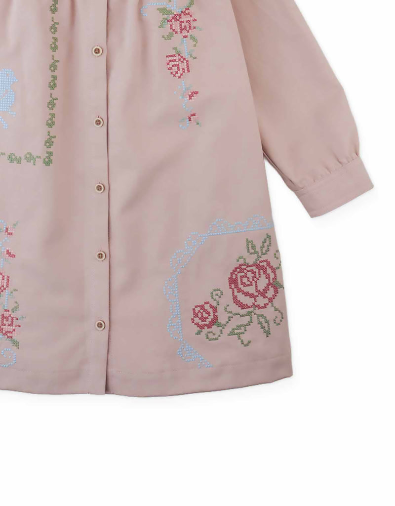 GINGERSNAPS FALL 2026 MINERVA SHIFT DRESS WITH COLLAR AND CROSS STITCH