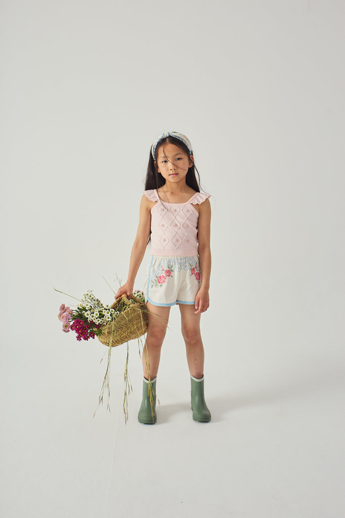 GINGERSNAPS SS26 Nelly Cross-Stitch Shorts with Lace Trims