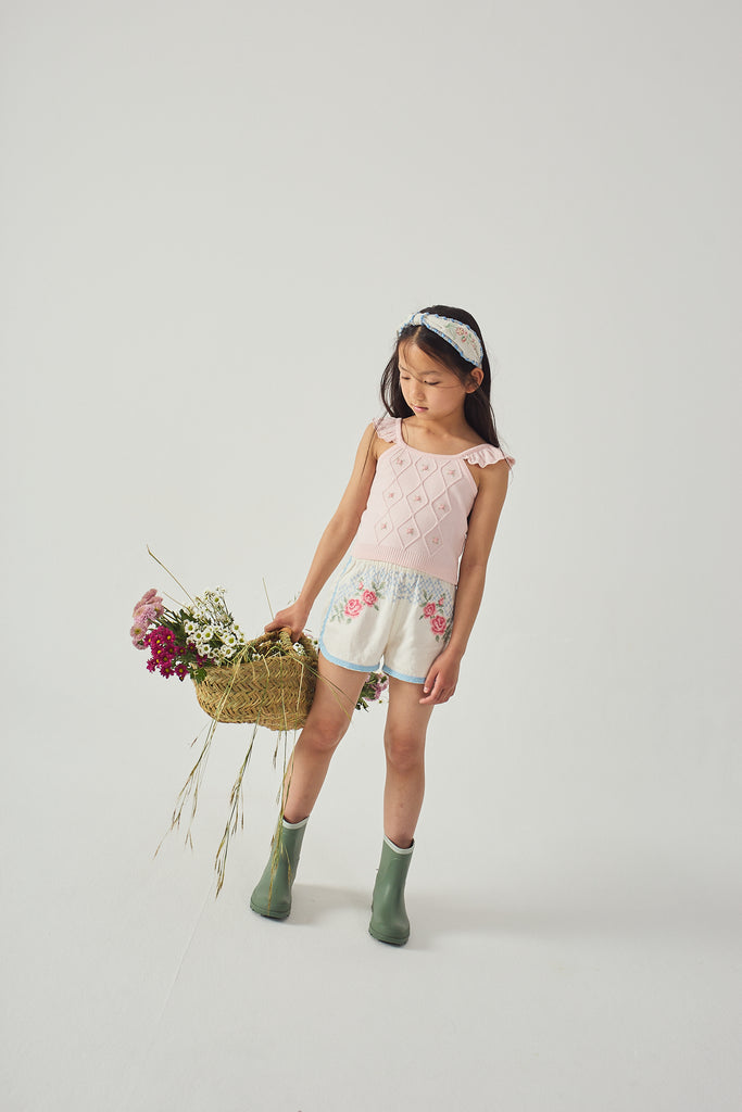 GINGERSNAPS SS26 Nelly Cross-Stitch Shorts with Lace Trims