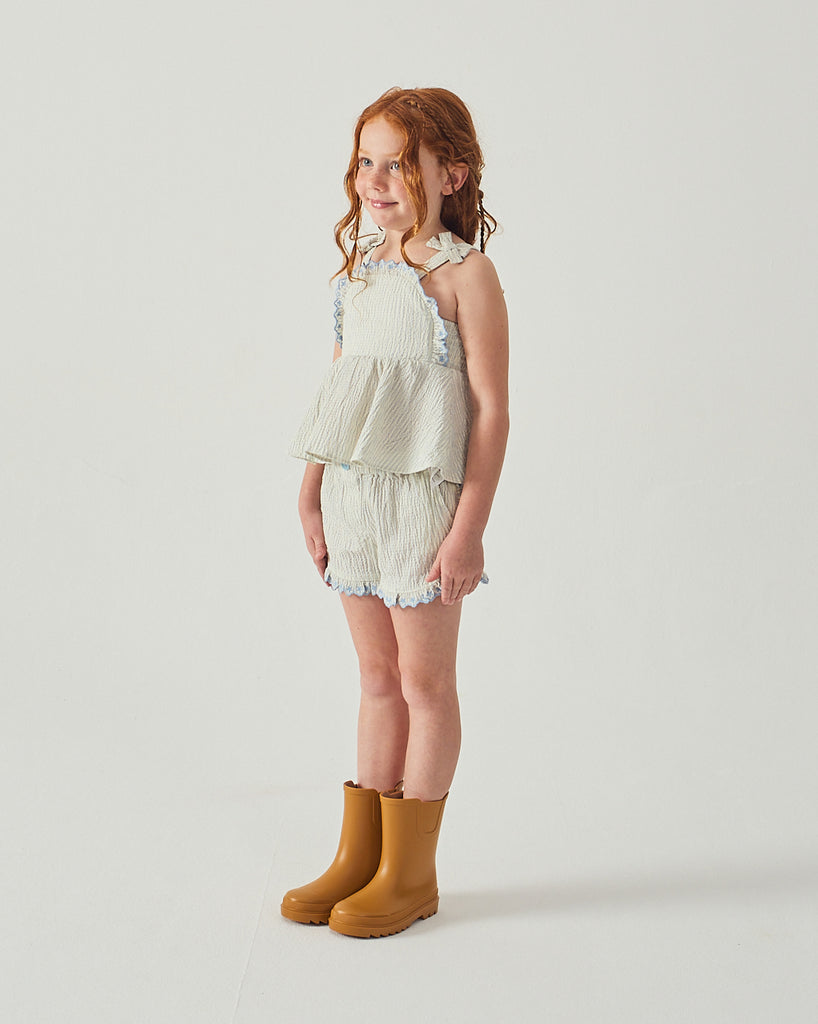 GINGERSNAPS SS26 Isabel Ruffled Striped Apron Top with Tie Straps & Ruffled Shorts (2 pieces)