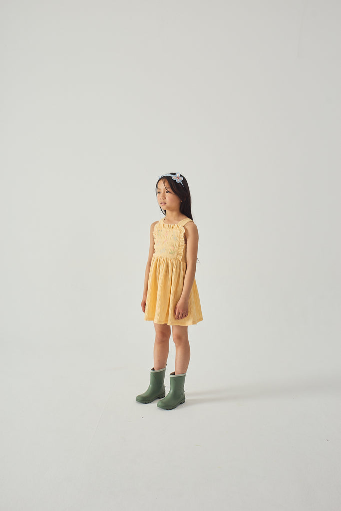 GINGERSNAPS SS26 Emily Ruffled Apron Dress with Botanical Embroidery