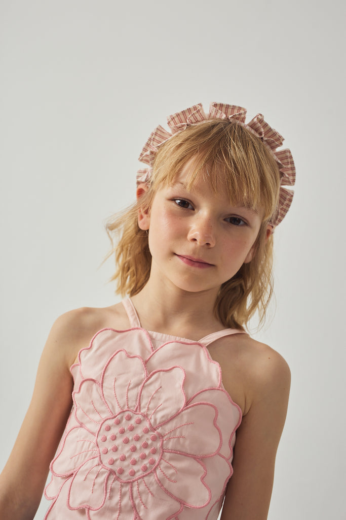 GINGERSNAPS SS26 Eloise Halter Top with Large Flower Appliqué & Contrast Stitching