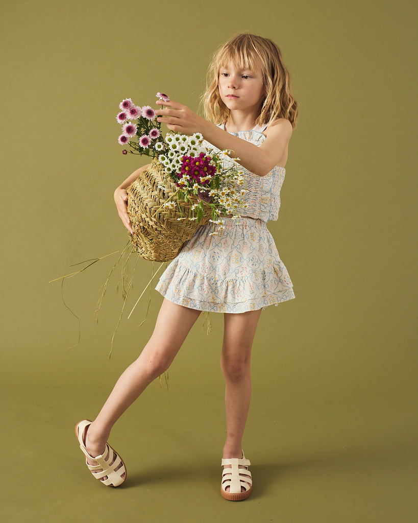 GINGERSNAPS SS26 Martina Trellis Print Smocked Top with Wide Straps & Ruffles