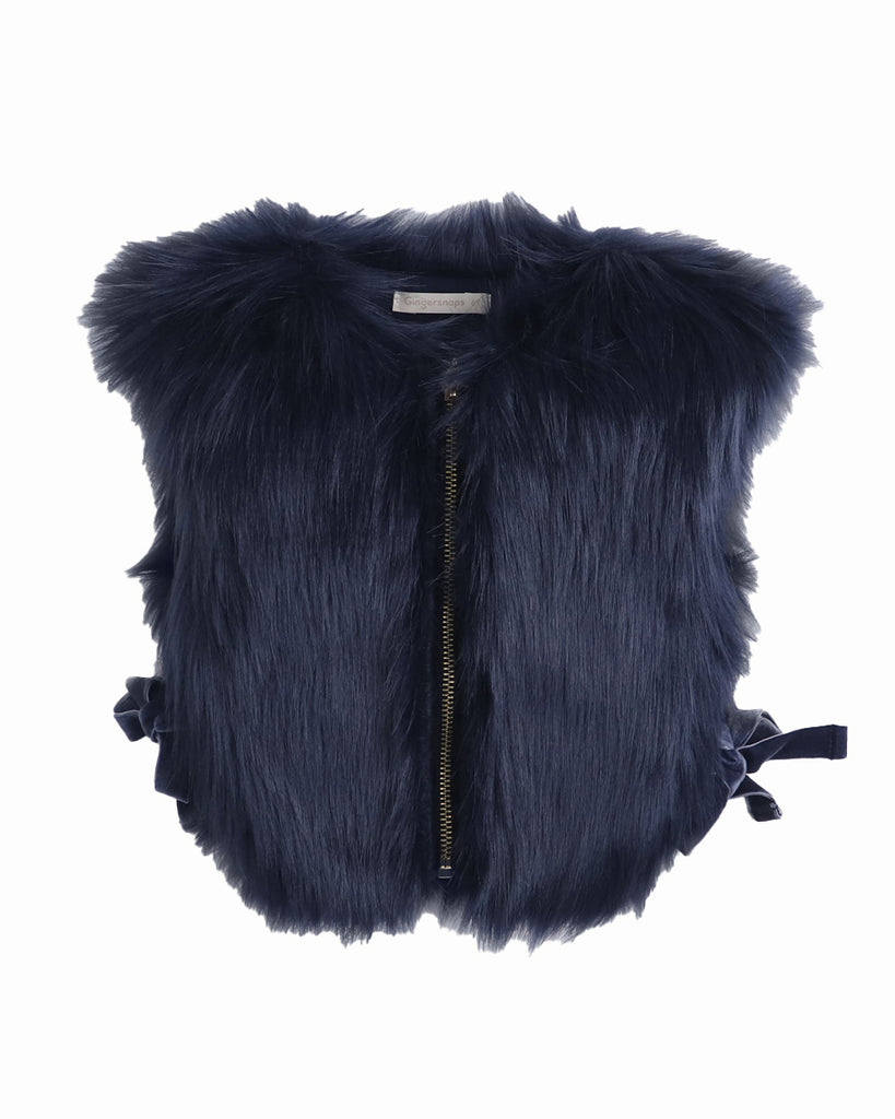 GINGERSNAPS Eco Fur Gilet Vest with Velvet Ties