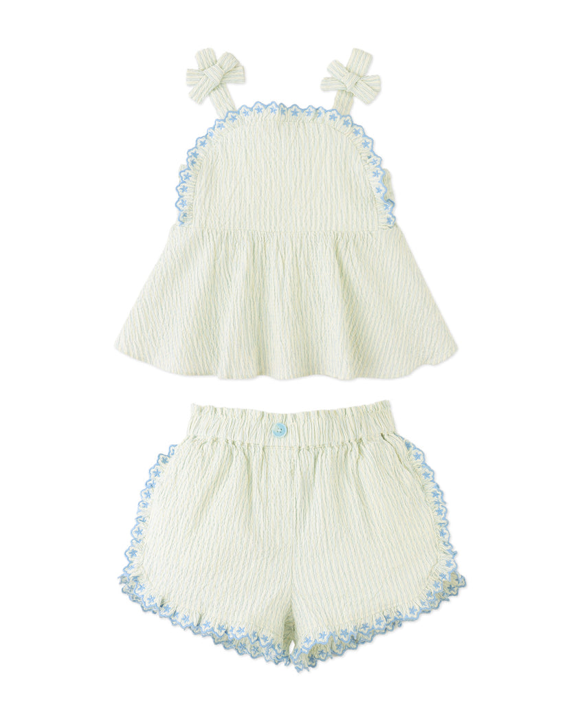 GINGERSNAPS SS26 Isabel Ruffled Striped Apron Top with Tie Straps & Ruffled Shorts (2 pieces)