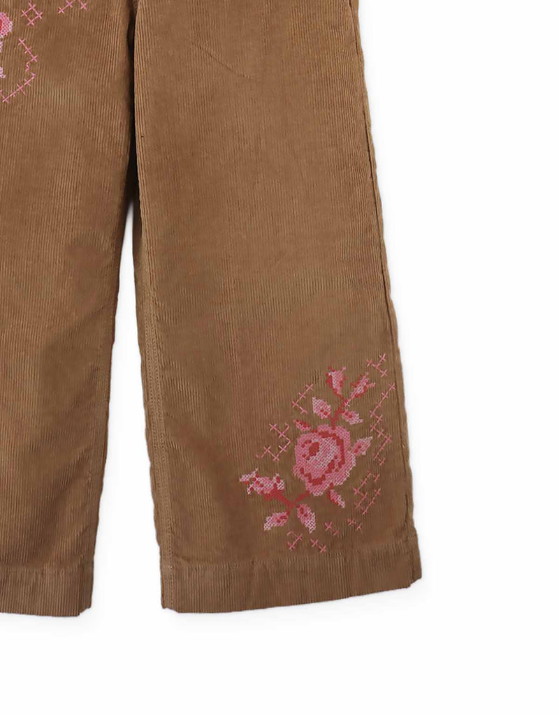 GINGERSNAPS FALL 2026 LOREINE WIDE LEG CORDUROY PANTS WITH ROSE DETAILS