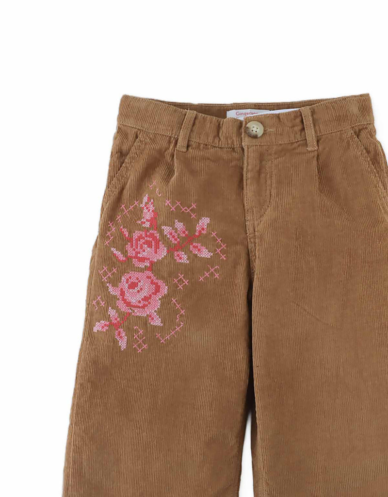 GINGERSNAPS FALL 2026 LOREINE WIDE LEG CORDUROY PANTS WITH ROSE DETAILS