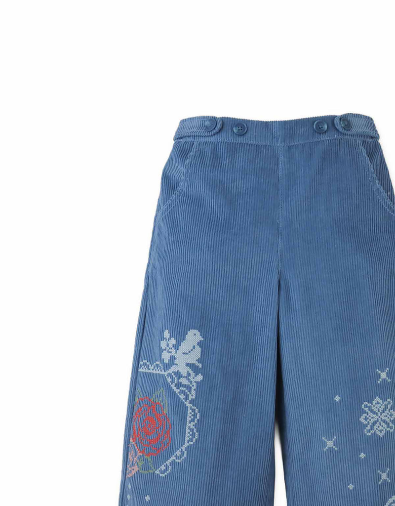 GINGERSNAPS FALL 2026 GLADYS WIDE LEG CORDURY PANTS WITH ROSE DETAIL