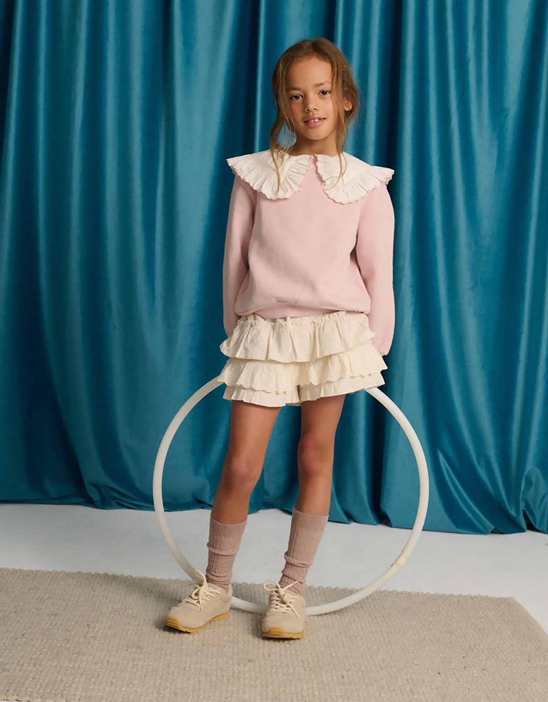 GINGERSNAPS FALL 2026 BENEDICTA SWEATER WITH REMOVABLE WOVEN RUFFLED COLLAR