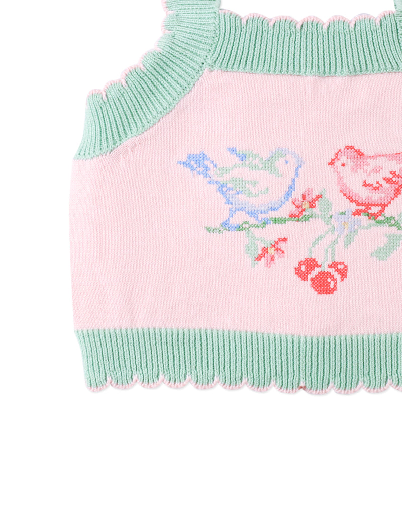 GINGERSNAPS SS26 Baby Rosé Combed Cotton Knit Top with Heart Intarsia Design