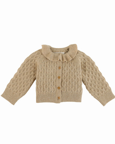 GINGERSNAPS Cable Knit Cardigan Sweater with Double Front Ruffle