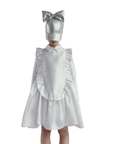 CAROLINE BOSMANS "Miss(ed) Universe" Long Sleeve Dress with Front Ruffle in Silver