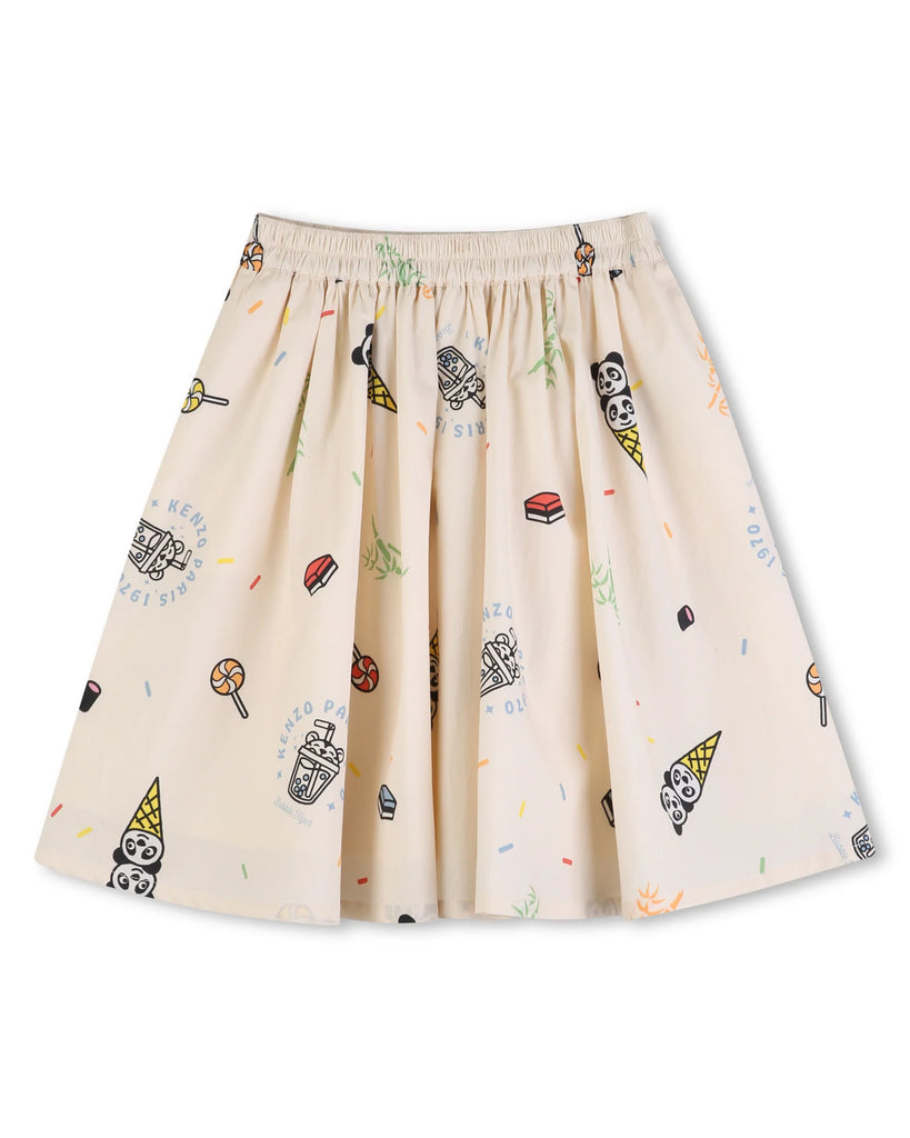 KENZO SS2026 POPLIN SKIRT WITH ICE CREAM GRAPHICS