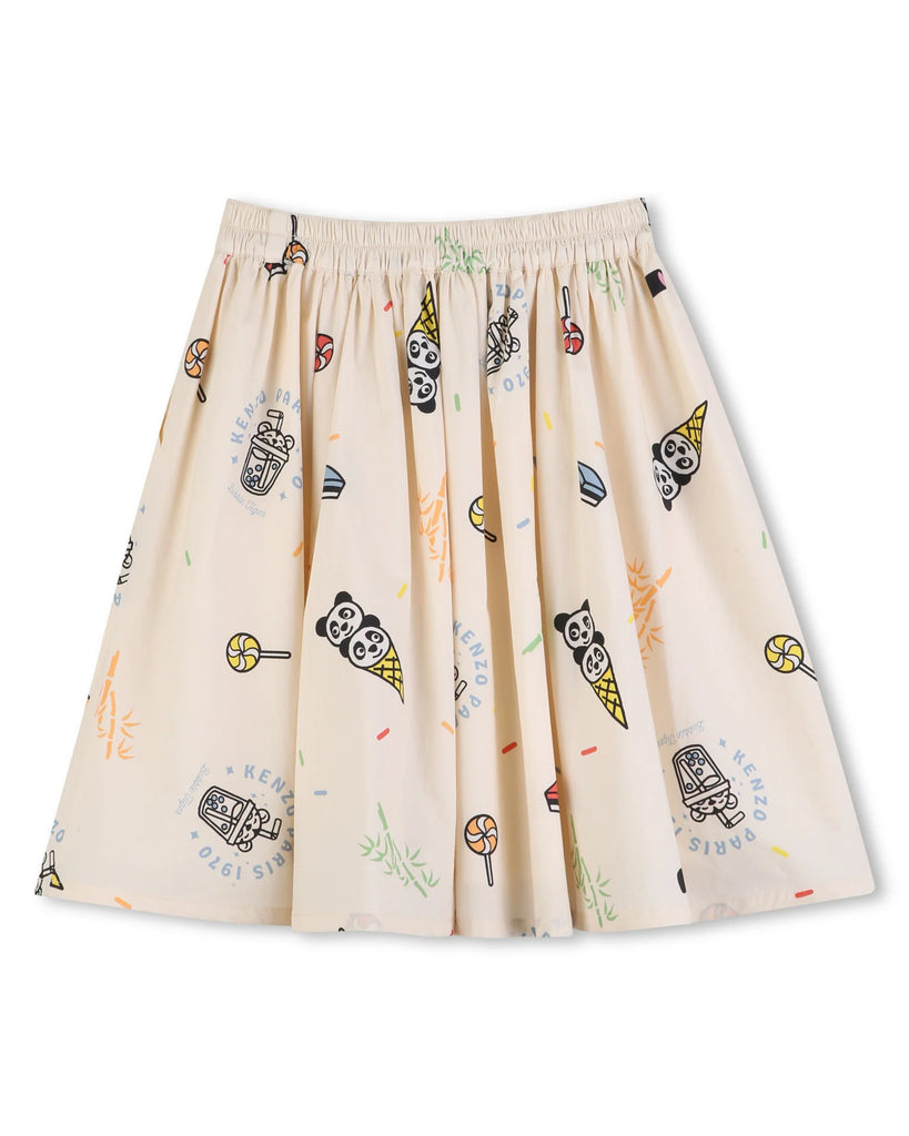 KENZO SS2026 POPLIN SKIRT WITH ICE CREAM GRAPHICS