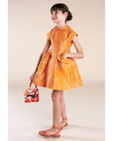 MiMiSol SS24 Jacquard Overlay Retro Dress with Tulip Skirt in Orange